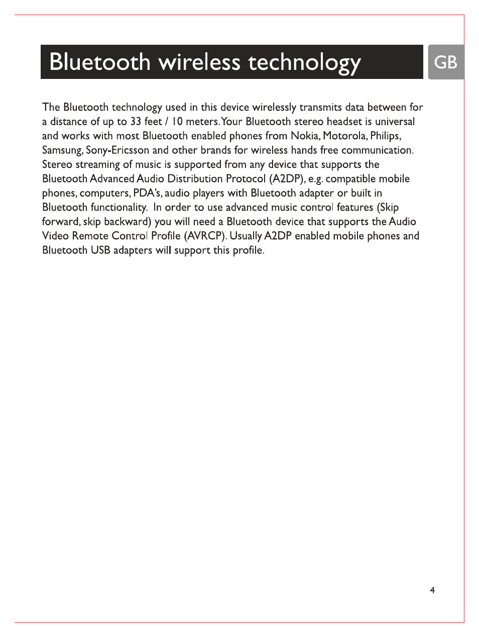 Bluetooth wireless technology | Philips Casque stéréo Bluetooth User Manual | Page 6 / 117