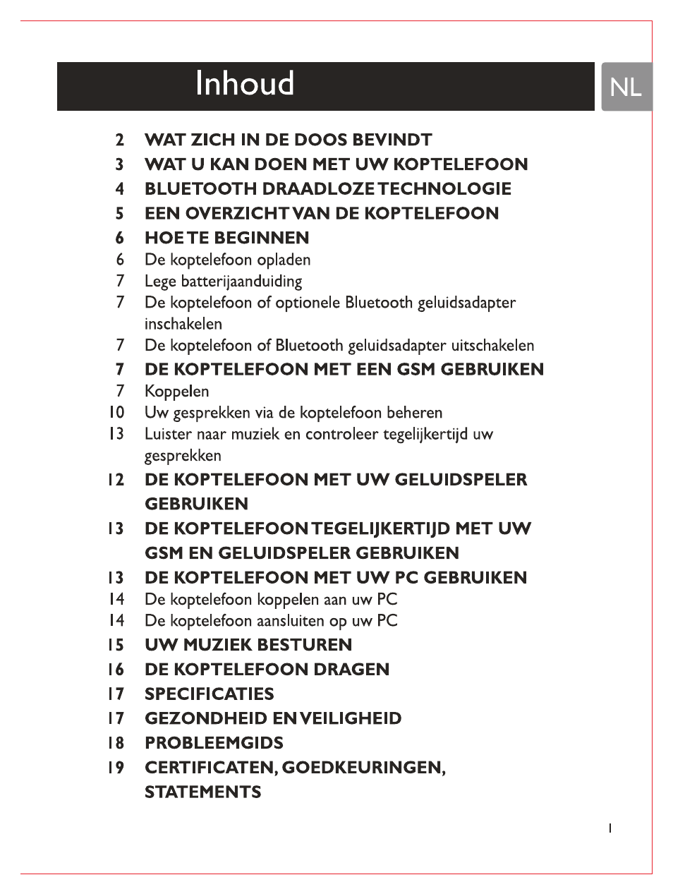Inhoud | Philips Casque stéréo Bluetooth User Manual | Page 60 / 117