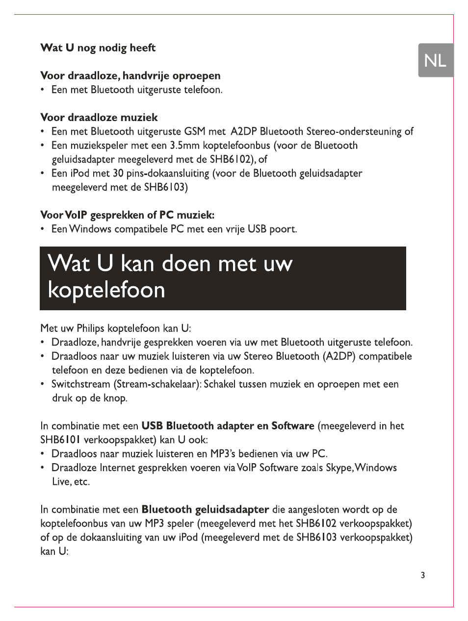 Wat u kan doen met uw koptelefoon | Philips Casque stéréo Bluetooth User Manual | Page 62 / 117