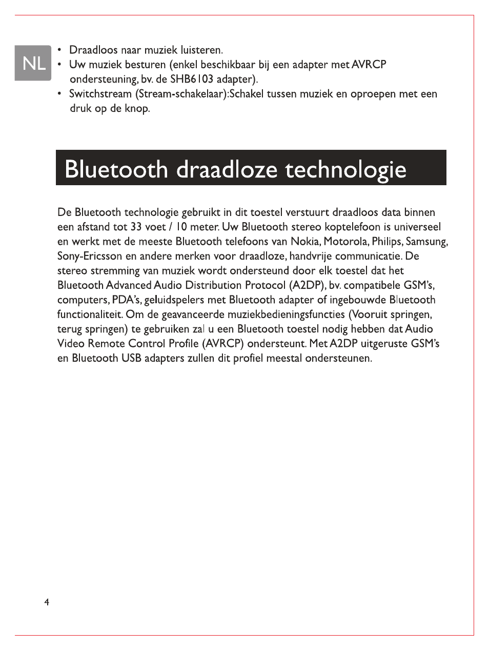 Bluetooth draadloze technologie | Philips Casque stéréo Bluetooth User Manual | Page 63 / 117