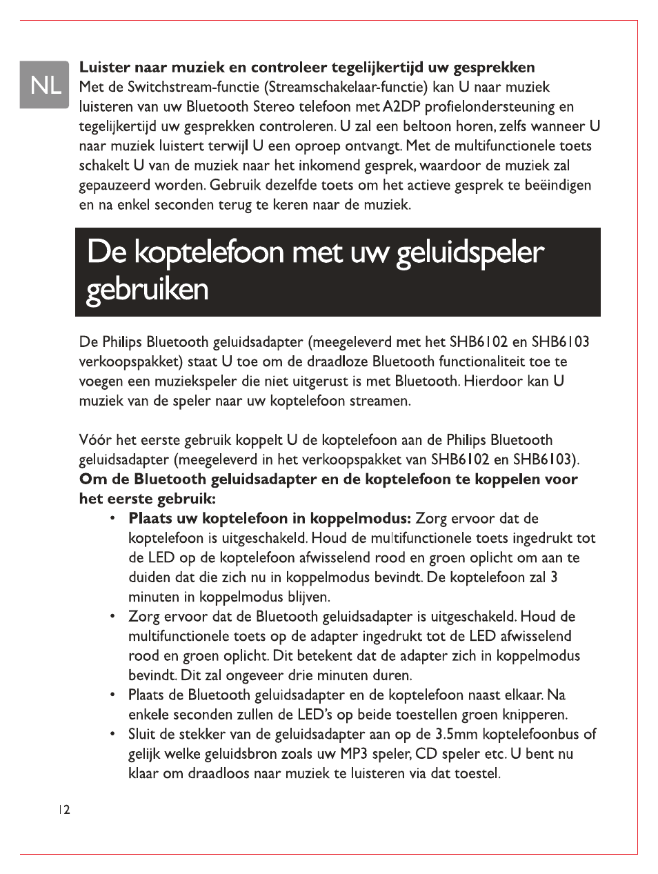 De koptelefoon met uw geluidspeler gebruiken | Philips Casque stéréo Bluetooth User Manual | Page 71 / 117