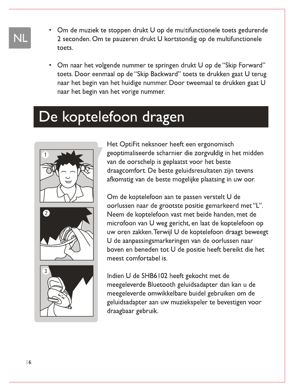 De koptelefoon dragen | Philips Casque stéréo Bluetooth User Manual | Page 75 / 117