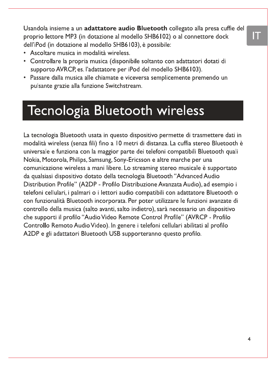 Tecnologia bluetooth wireless | Philips Casque stéréo Bluetooth User Manual | Page 82 / 117