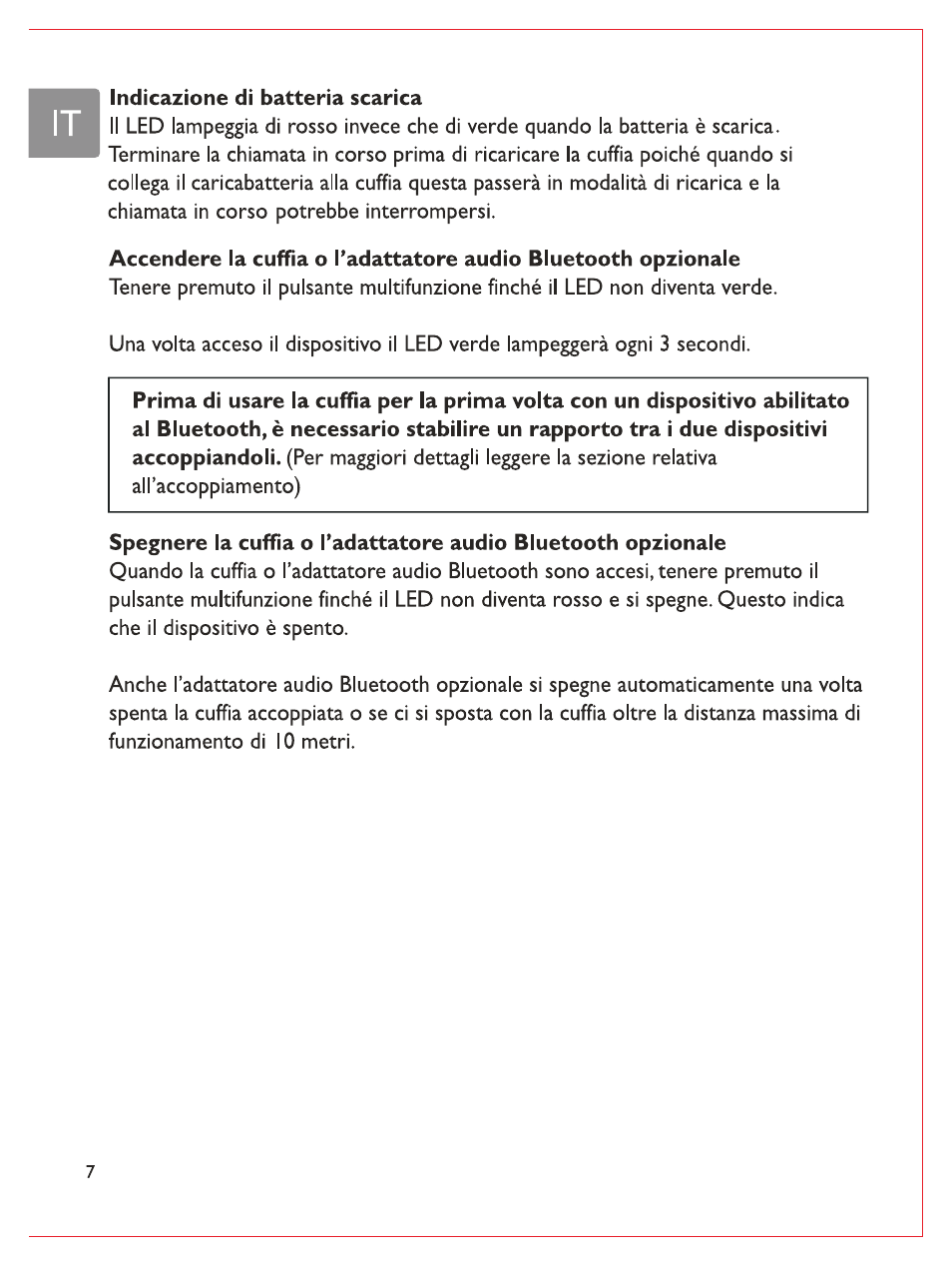 I indicazione di batteria scarica | Philips Casque stéréo Bluetooth User Manual | Page 85 / 117