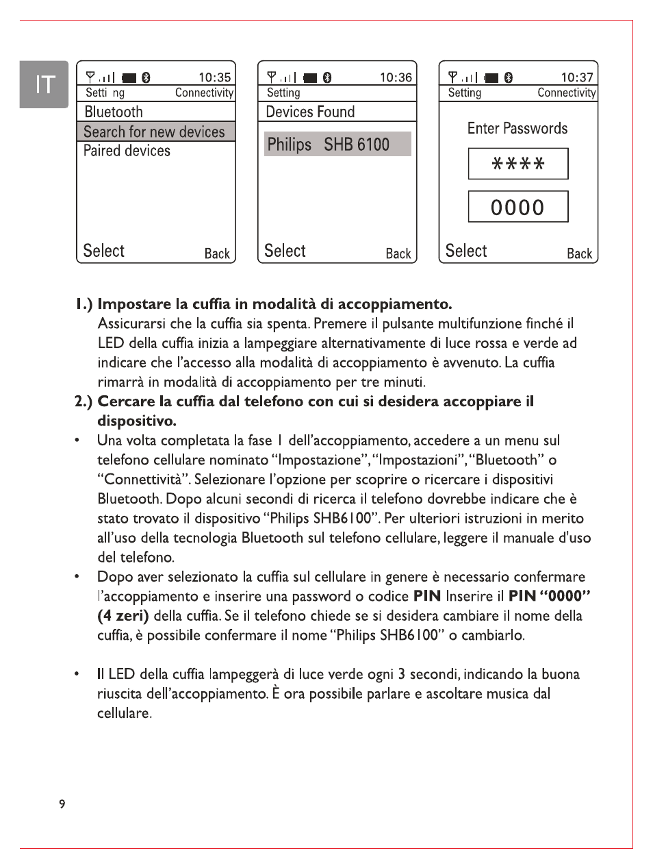 ) impostare la cuffia in modalità di accoppiamento | Philips Casque stéréo Bluetooth User Manual | Page 87 / 117