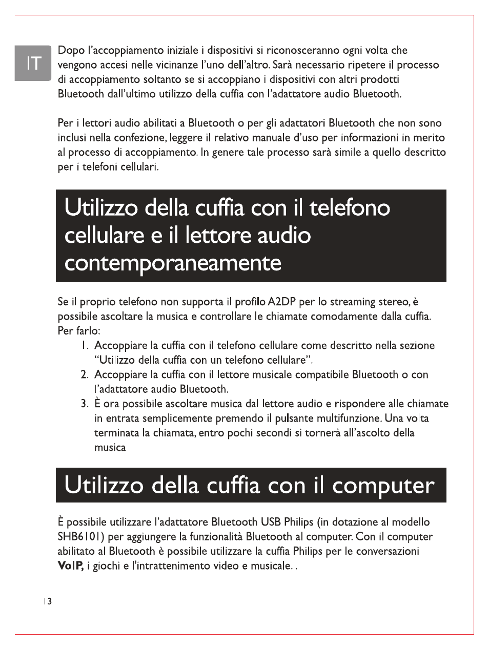 Utilizzo della cuffia con il computer | Philips Casque stéréo Bluetooth User Manual | Page 91 / 117