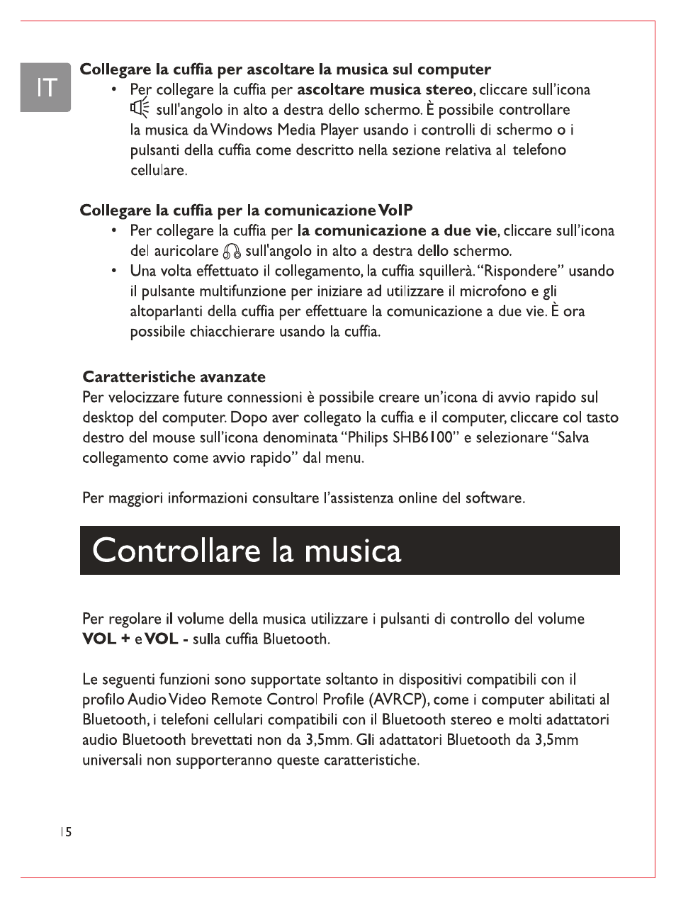 Controllare la musica | Philips Casque stéréo Bluetooth User Manual | Page 93 / 117