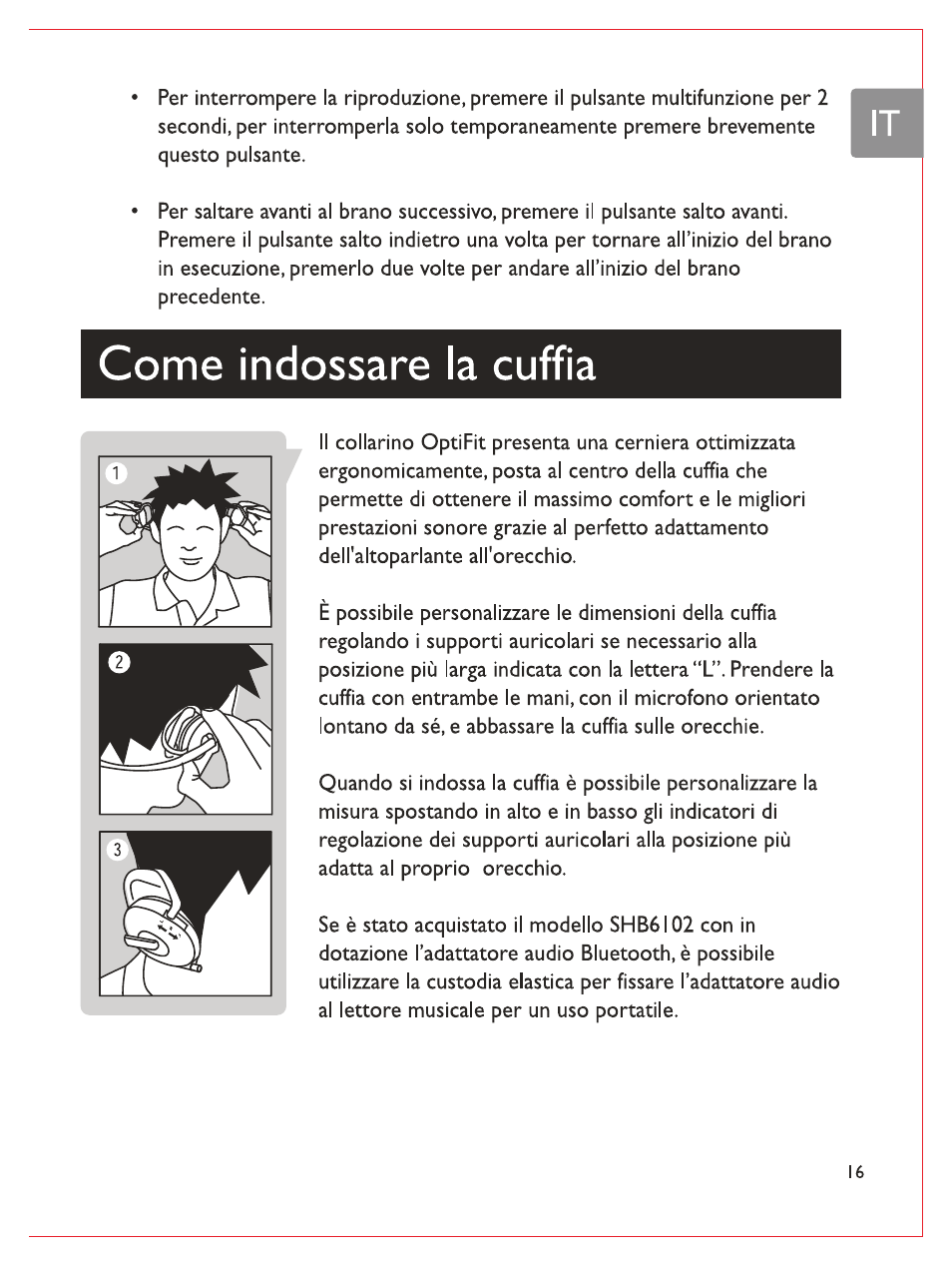 Come indossare la cuffia | Philips Casque stéréo Bluetooth User Manual | Page 94 / 117