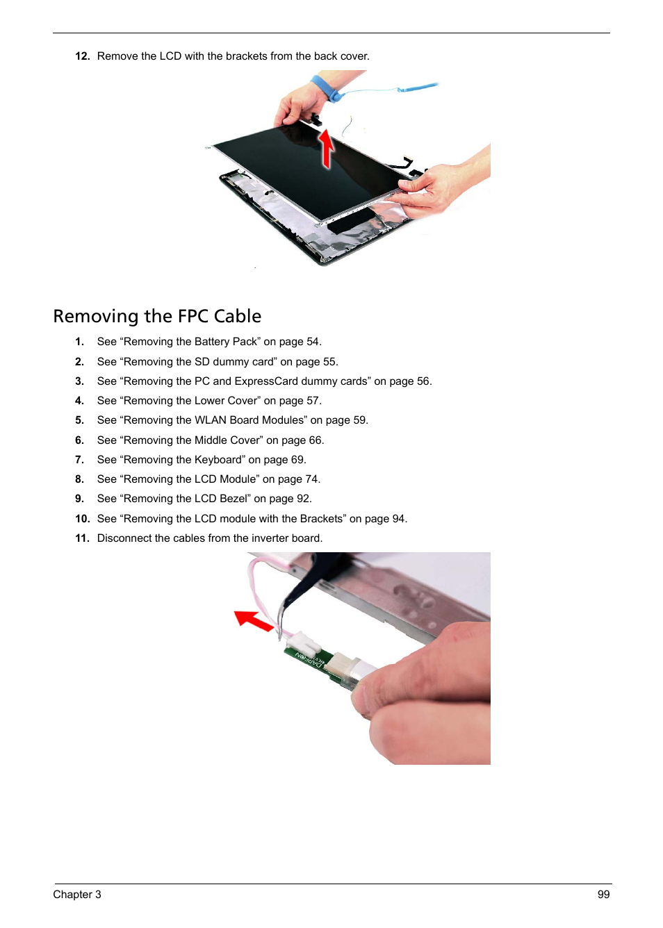 Removing the fpc cable | Acer 5330 User Manual | Page 105 / 152