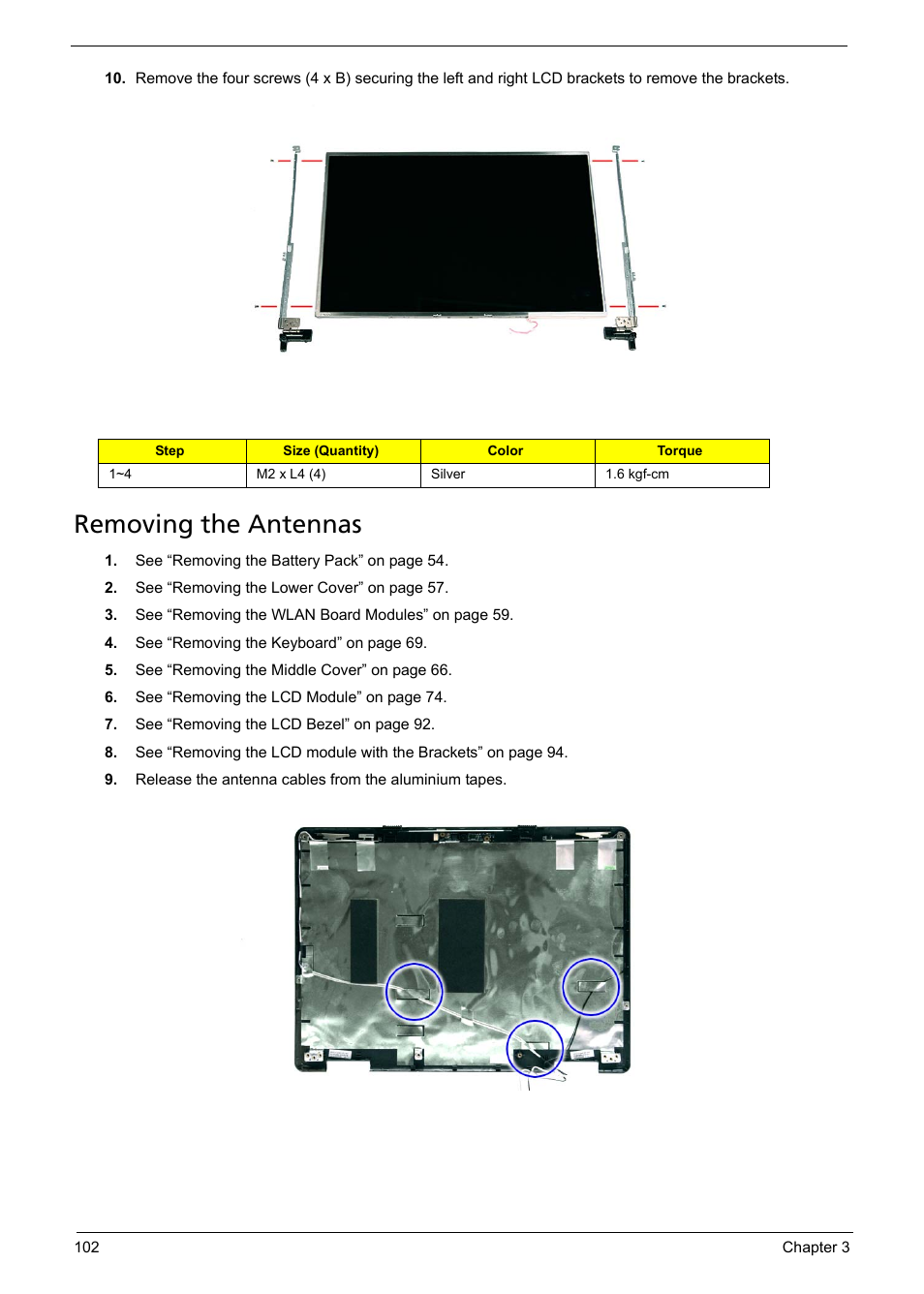Removing the antennas | Acer 5330 User Manual | Page 108 / 152