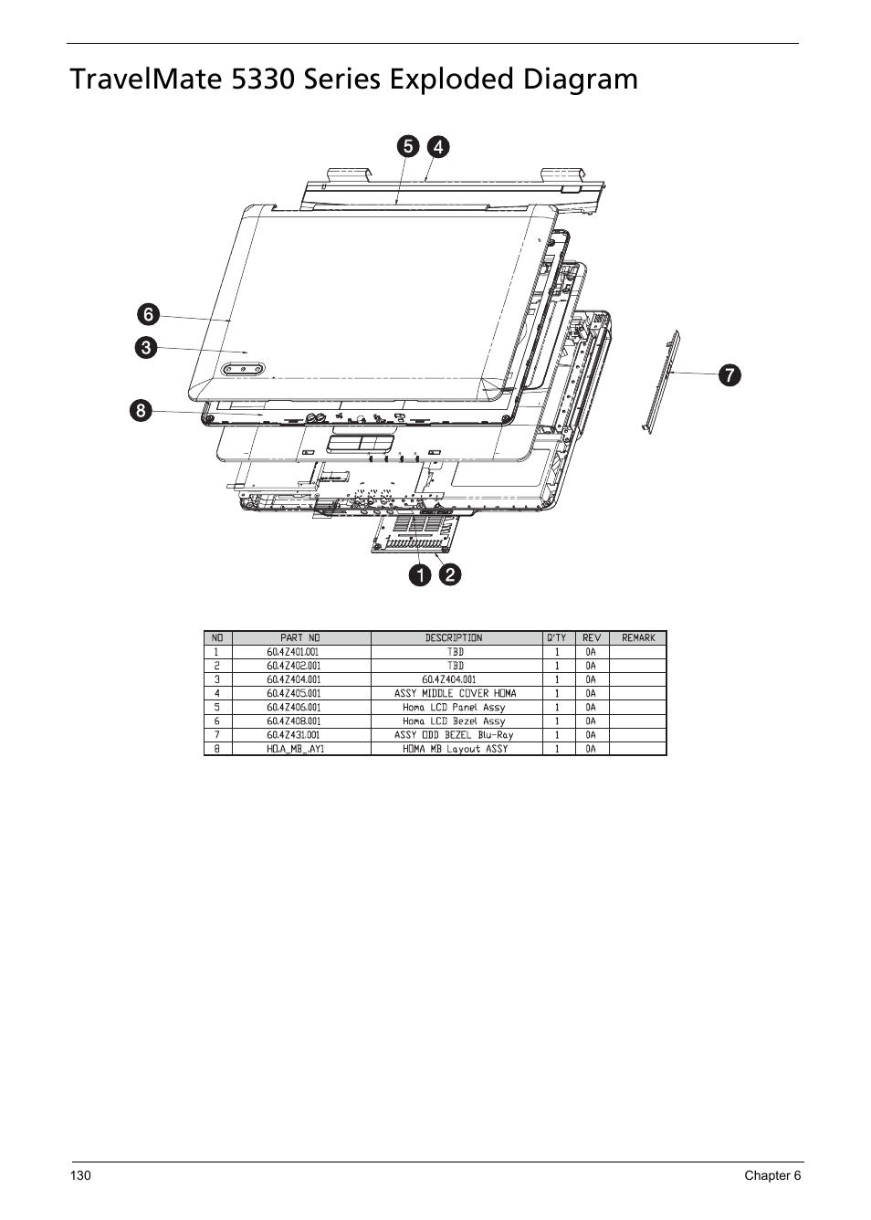 Travelmate 5330 series exploded diagram | Acer 5330 User Manual | Page 136 / 152