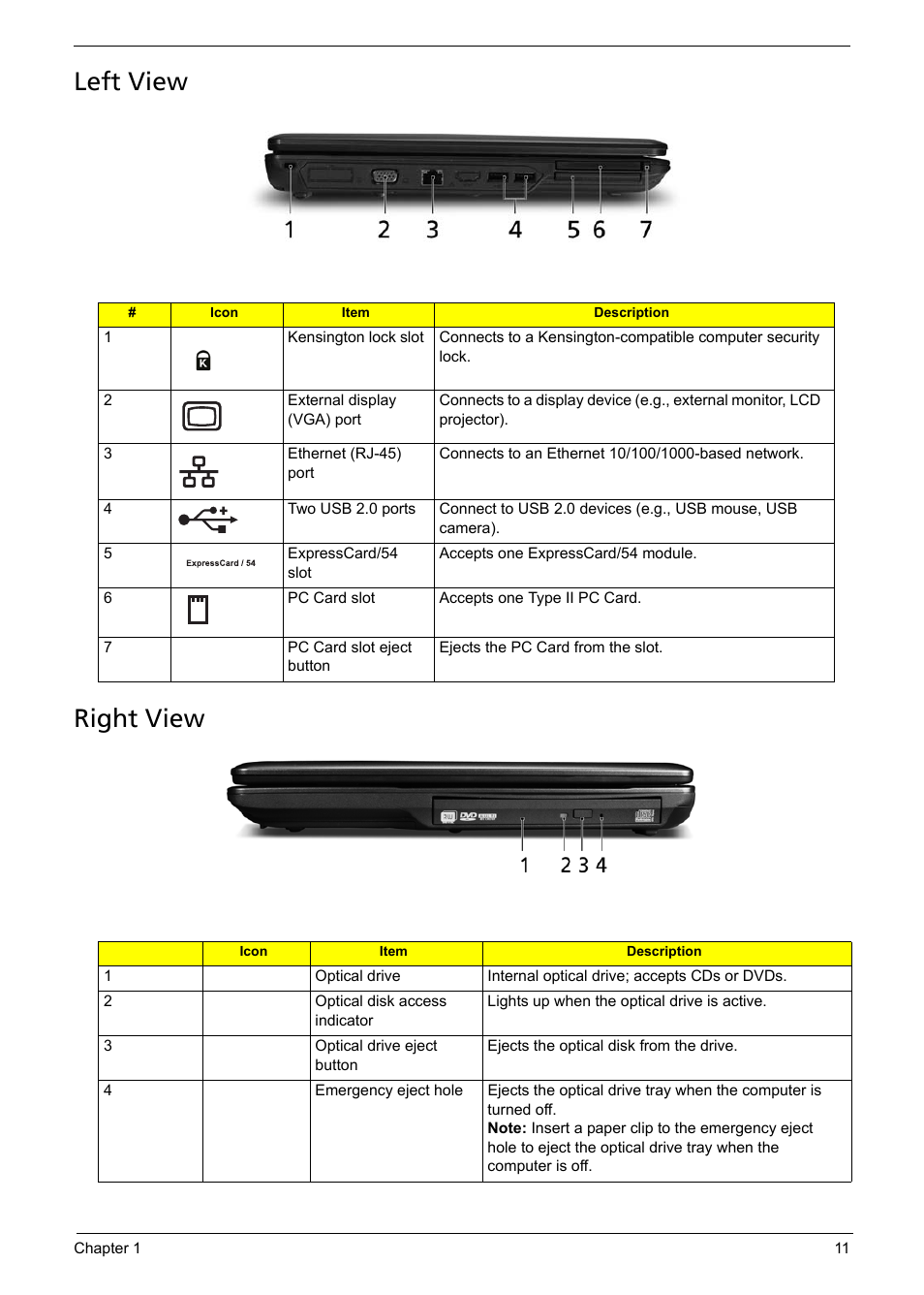 Right view, Left view right view | Acer 5330 User Manual | Page 17 / 152