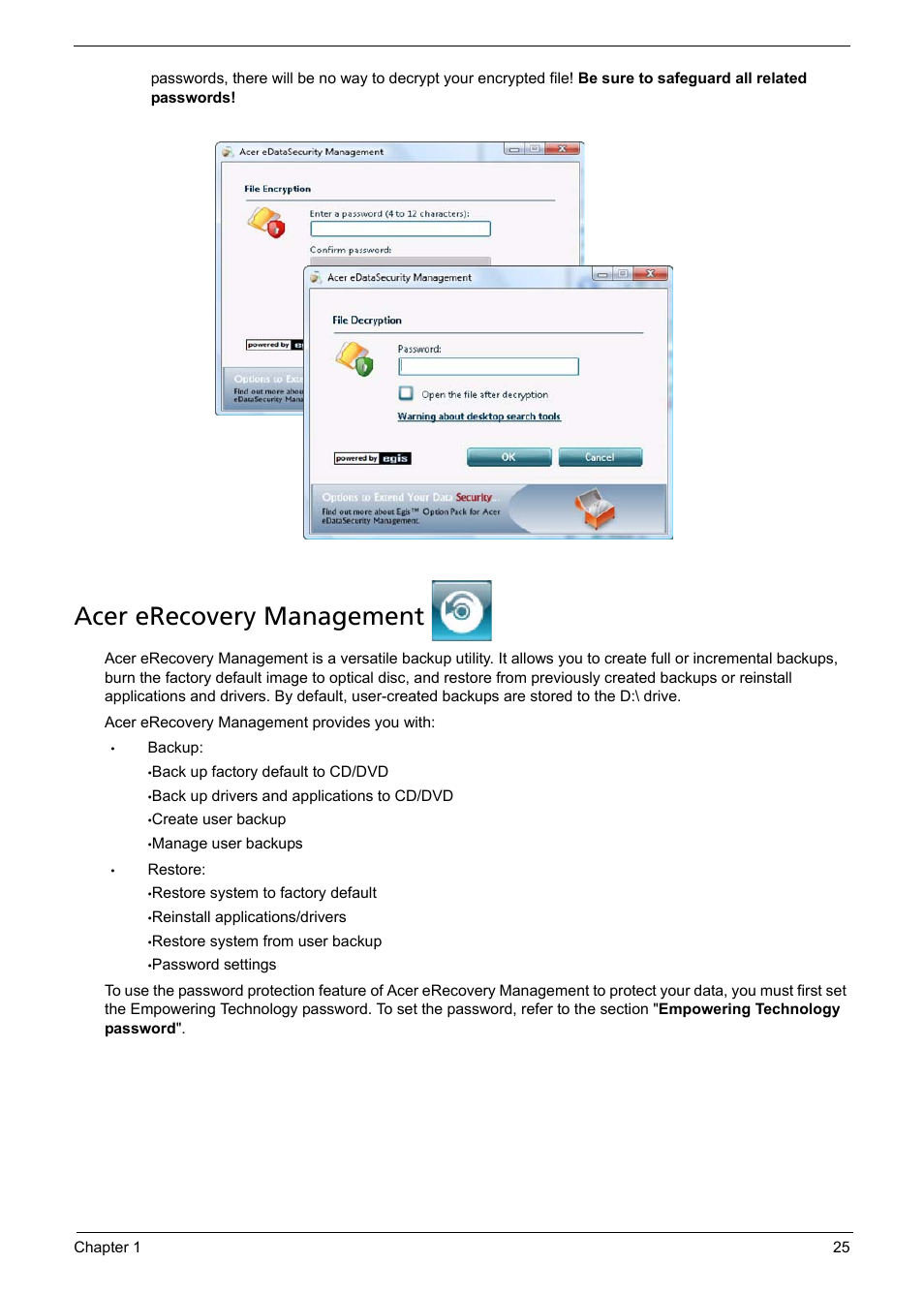 Acer erecovery management | Acer 5330 User Manual | Page 31 / 152