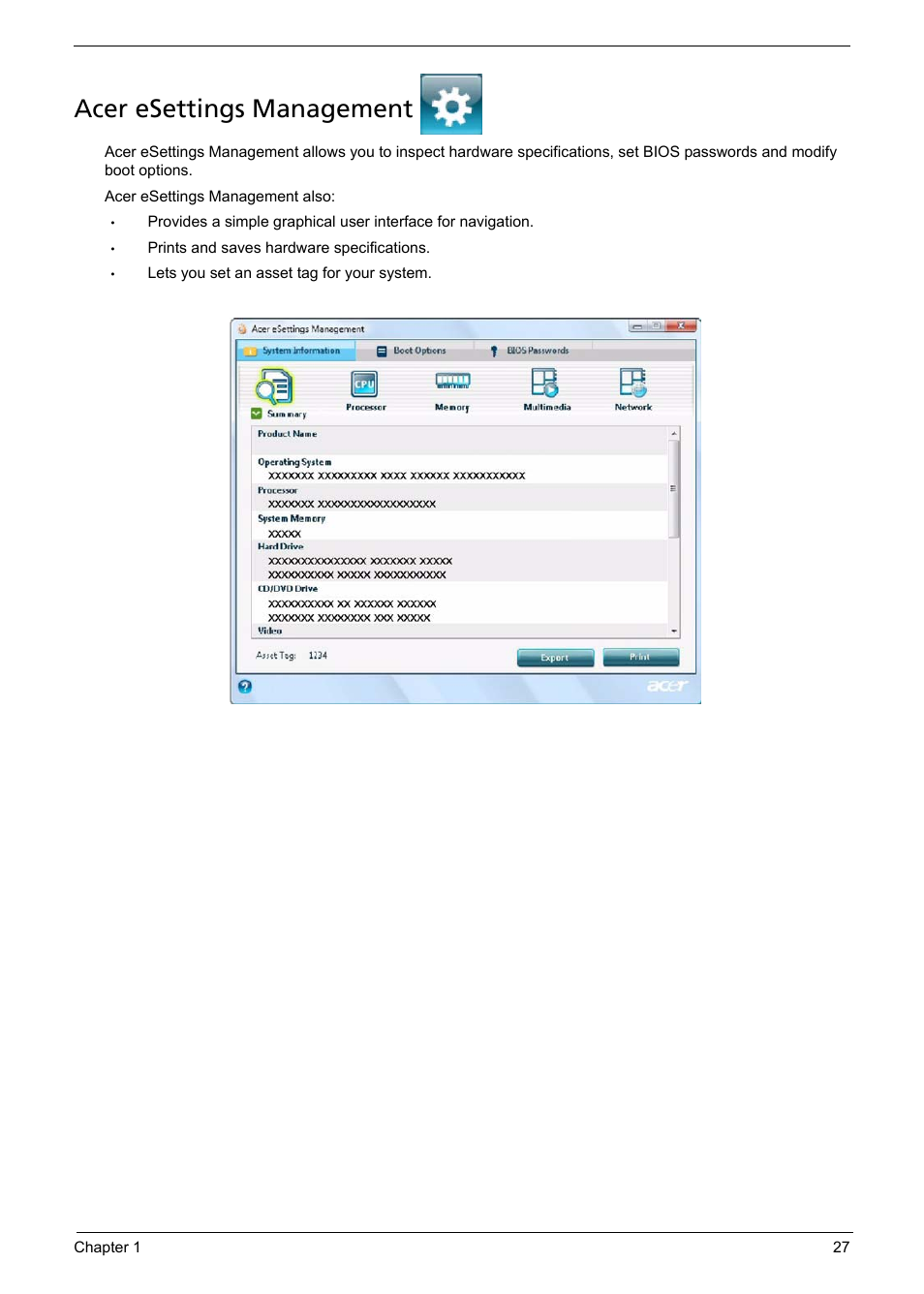Acer esettings management | Acer 5330 User Manual | Page 33 / 152