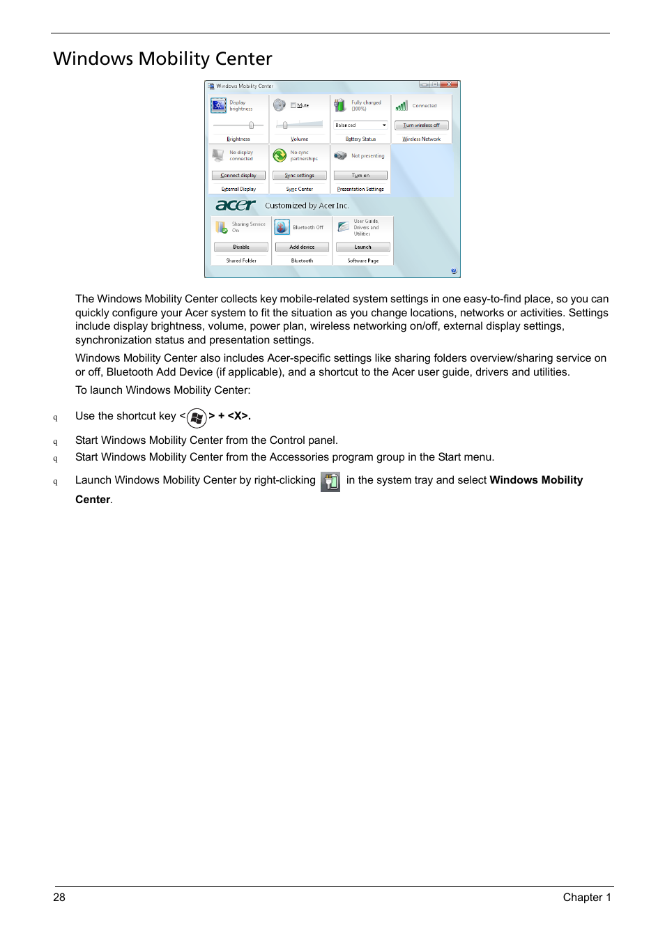 Windows mobility center | Acer 5330 User Manual | Page 34 / 152