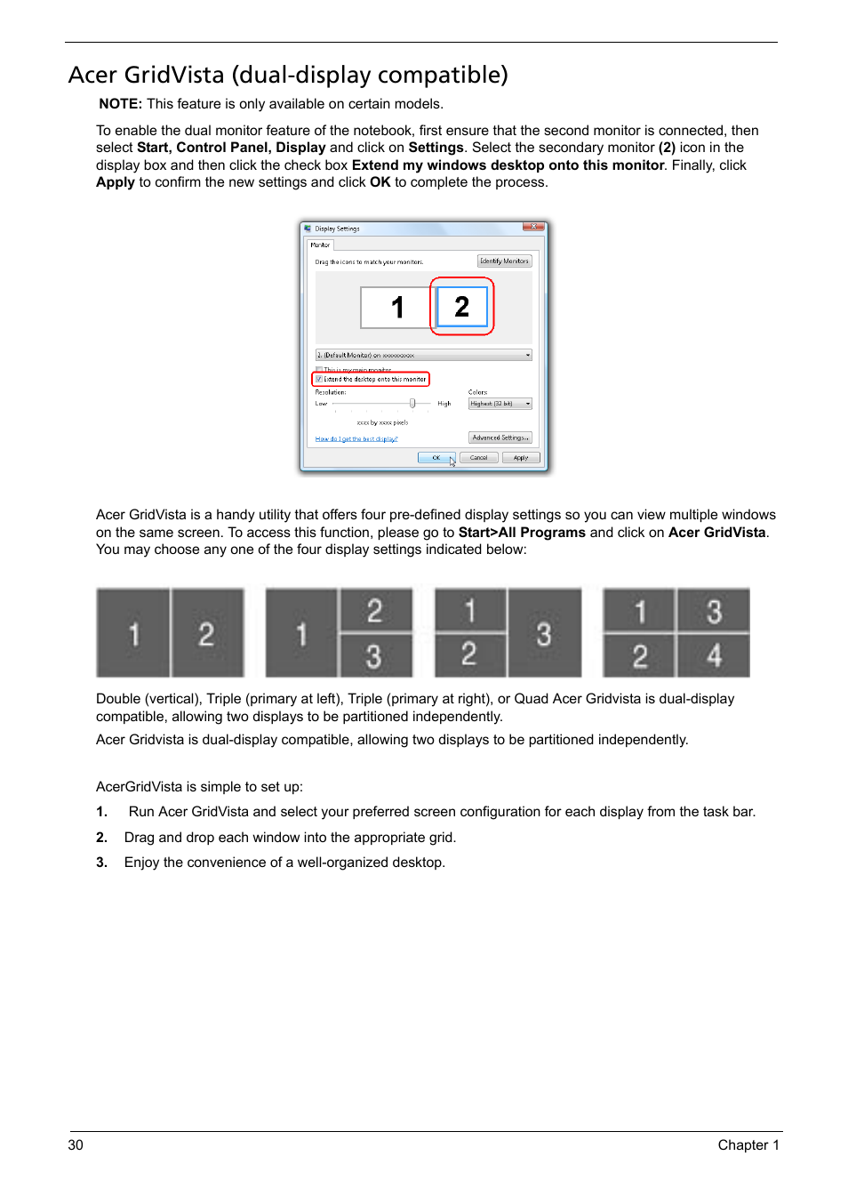 Acer gridvista (dual-display compatible) | Acer 5330 User Manual | Page 36 / 152