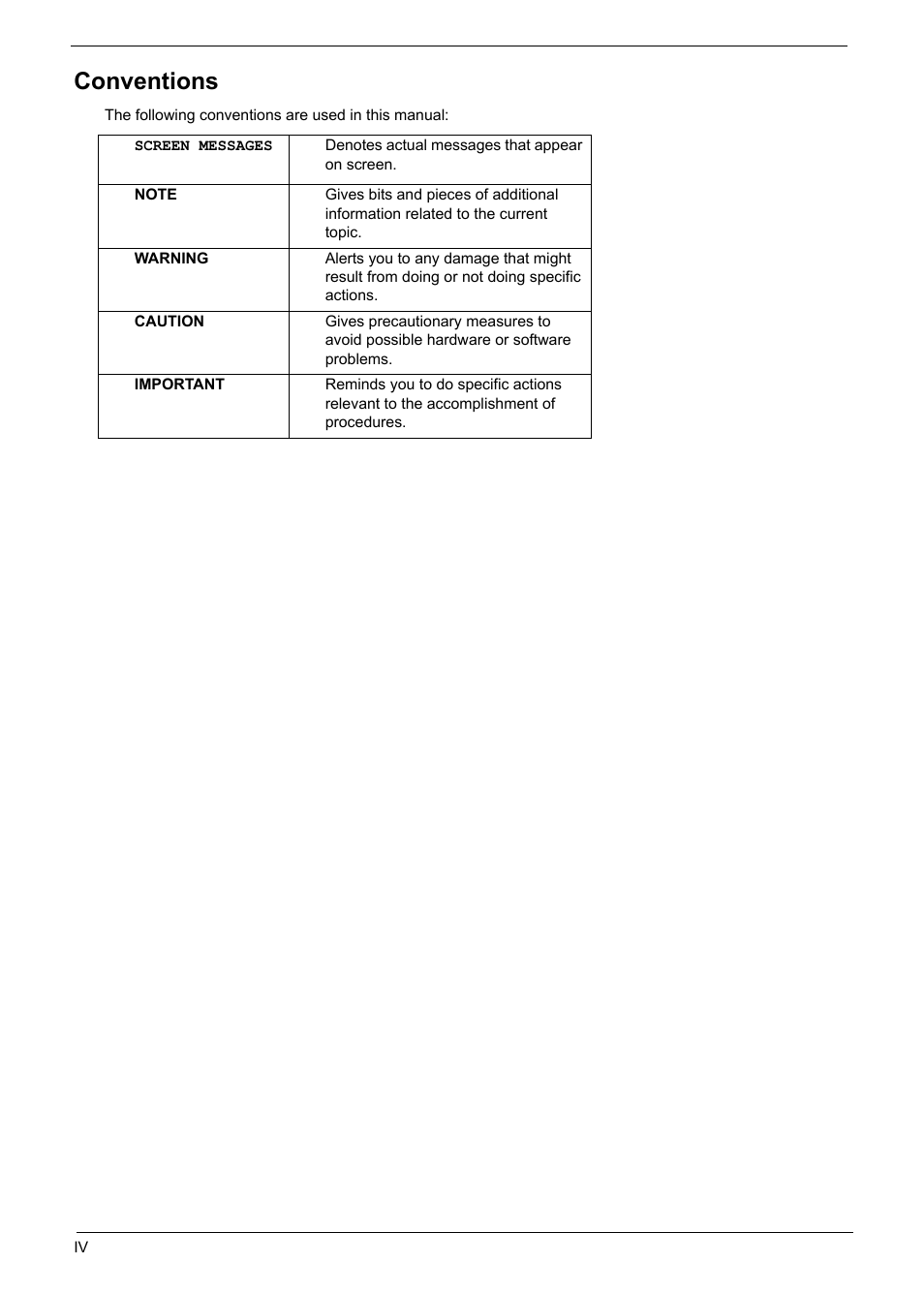 Conventions | Acer 5330 User Manual | Page 4 / 152