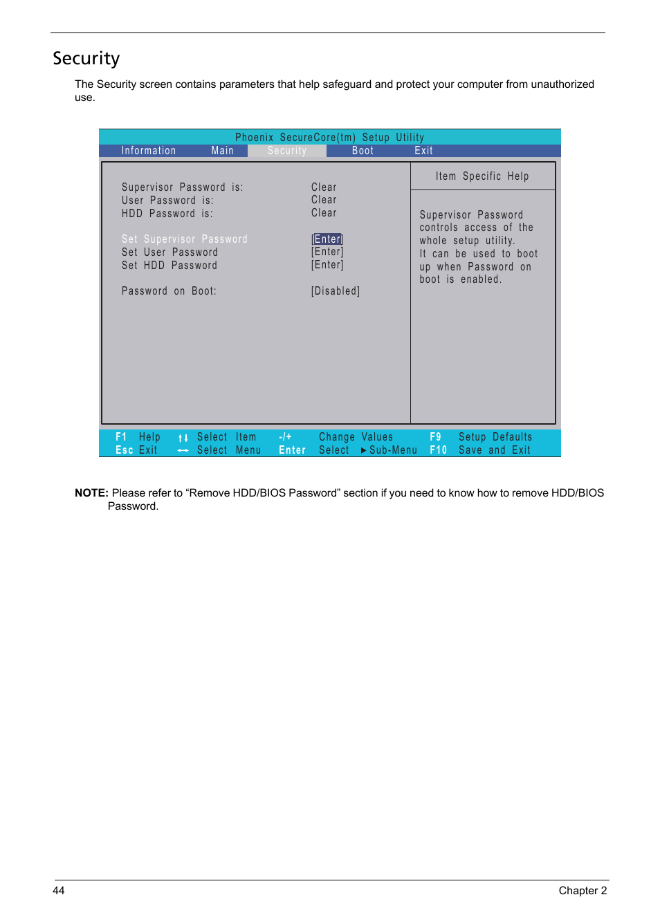 Security | Acer 5330 User Manual | Page 50 / 152