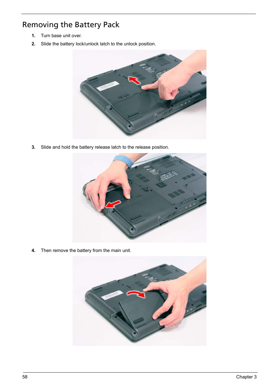 Removing the battery pack | Acer 5330 User Manual | Page 64 / 152
