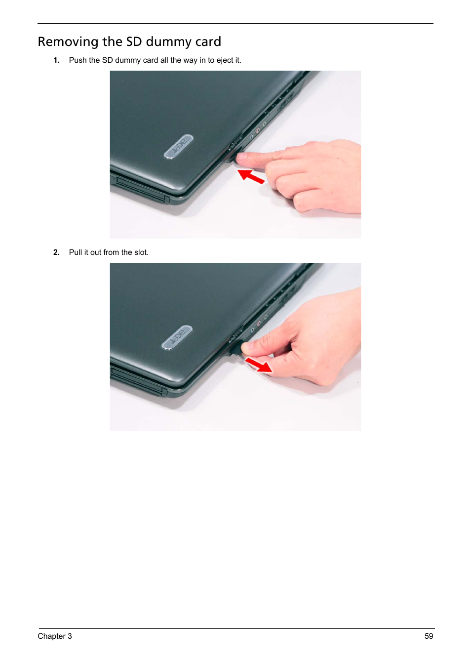 Removing the sd dummy card | Acer 5330 User Manual | Page 65 / 152