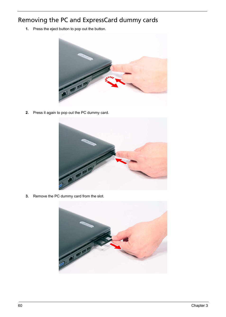 Removing the pc and expresscard dummy cards | Acer 5330 User Manual | Page 66 / 152