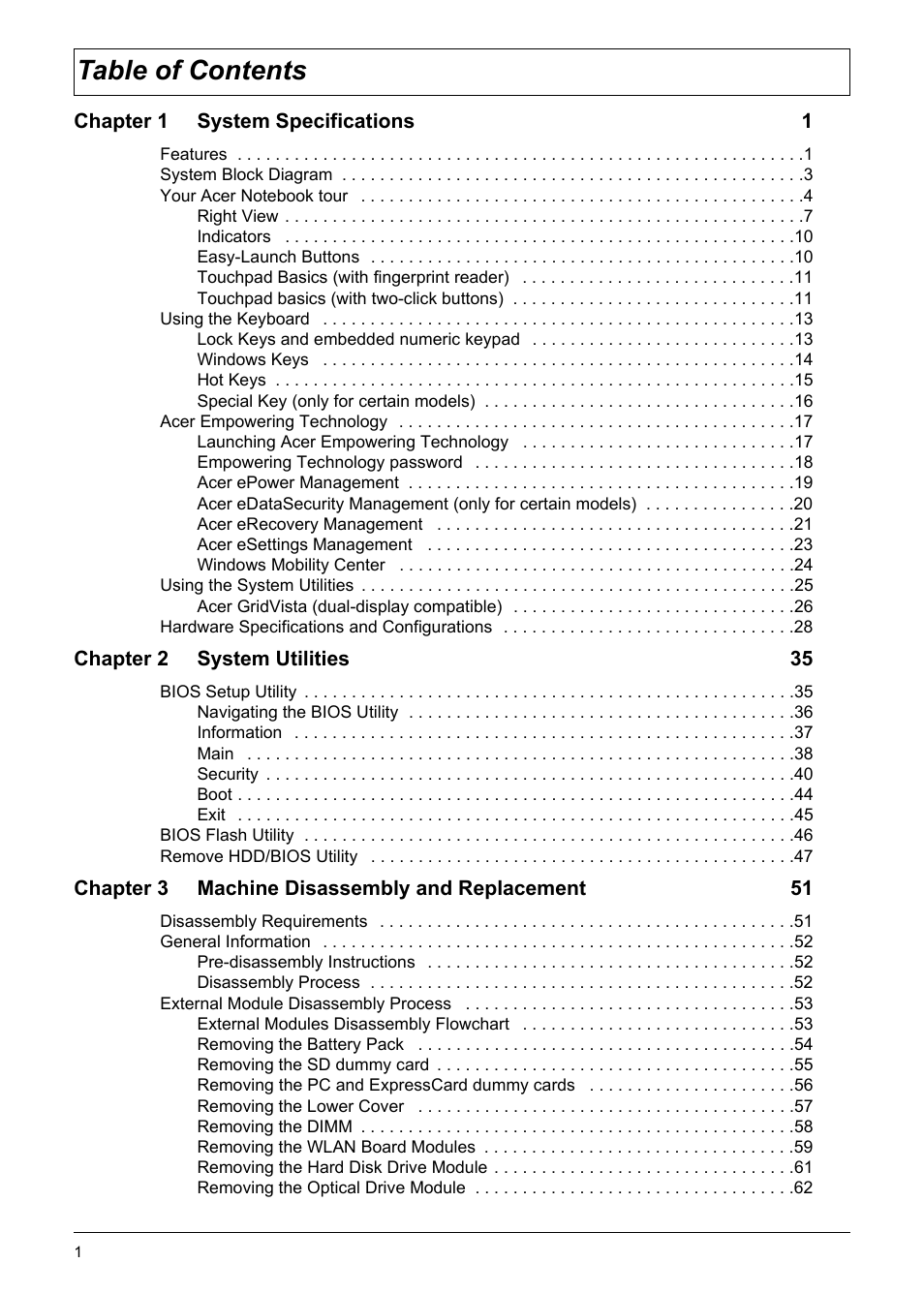 Acer 5330 User Manual | Page 7 / 152