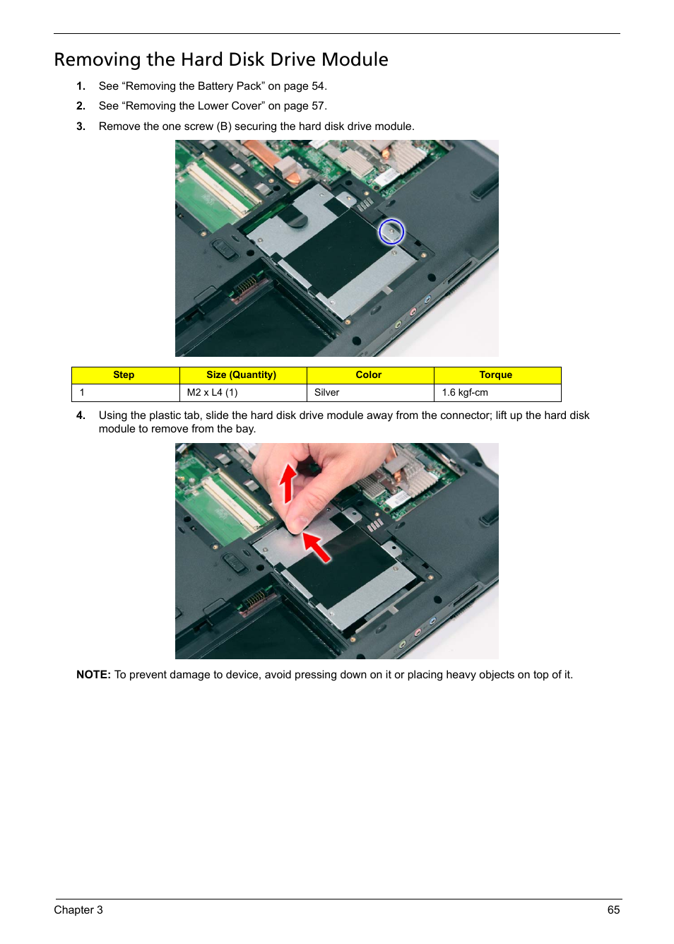 Removing the hard disk drive module | Acer 5330 User Manual | Page 71 / 152