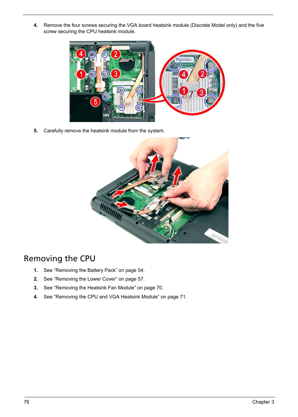 Removing the cpu | Acer 5330 User Manual | Page 82 / 152