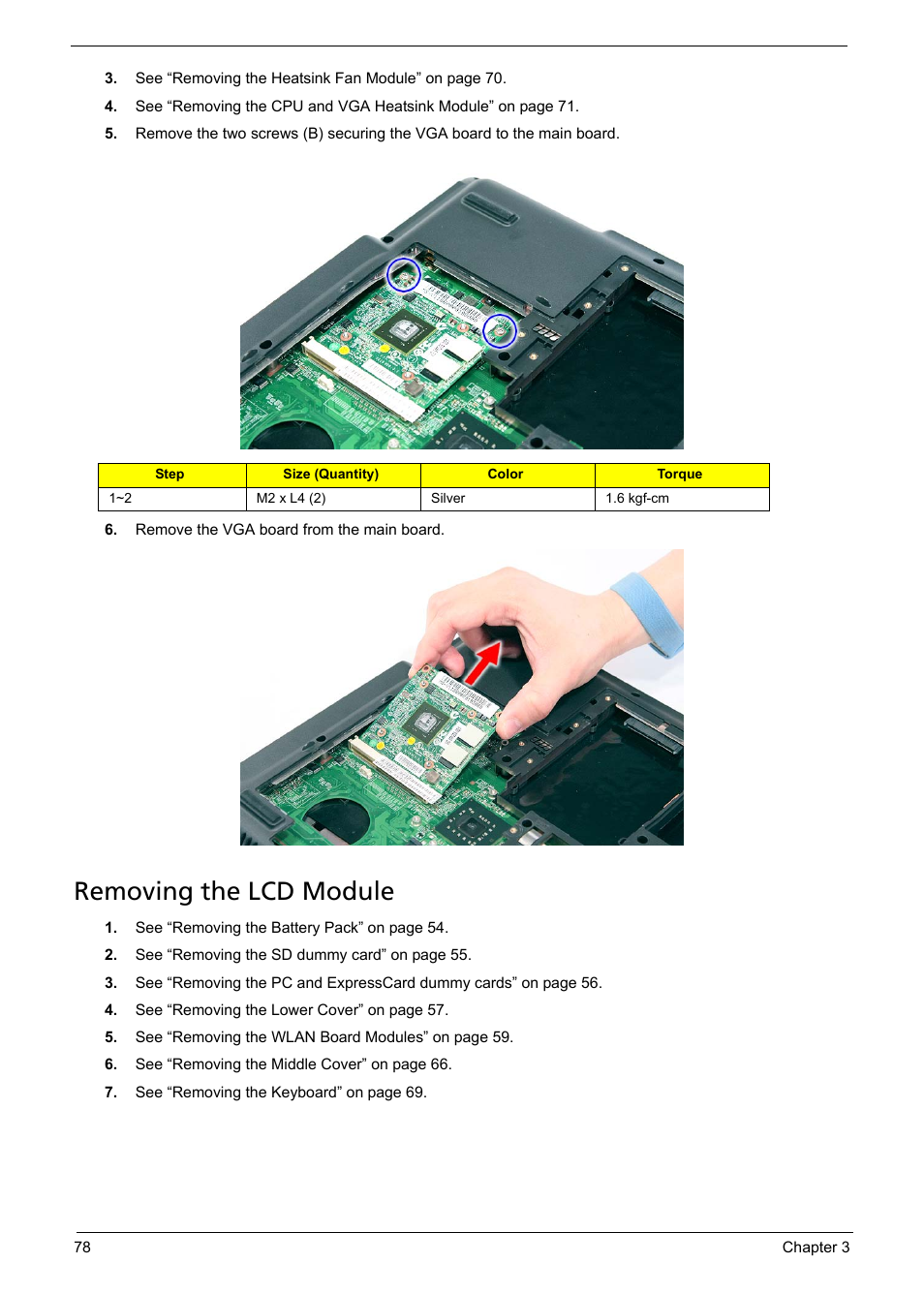 Removing the lcd module | Acer 5330 User Manual | Page 84 / 152