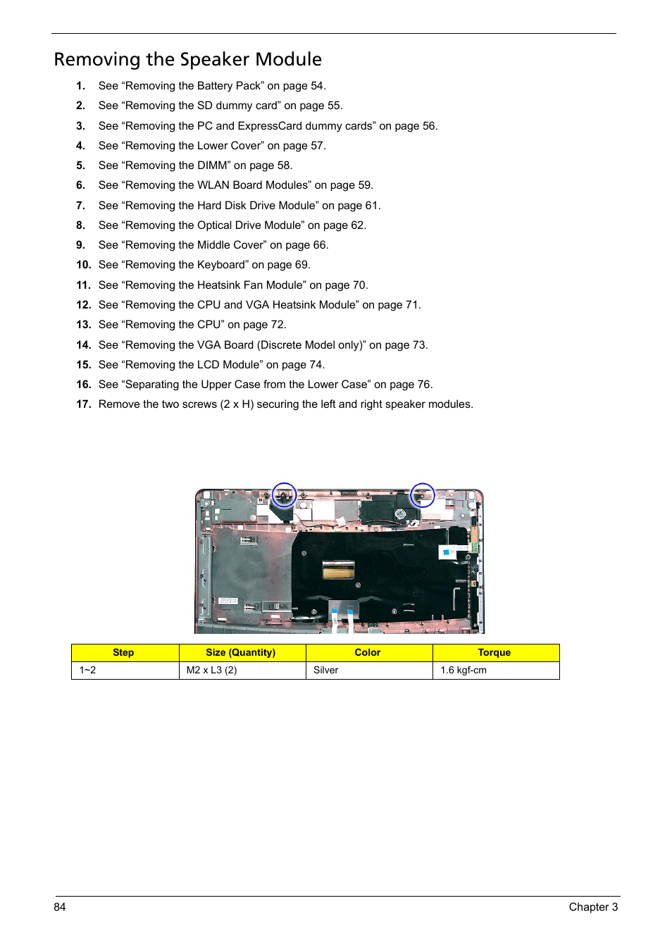 Removing the speaker module | Acer 5330 User Manual | Page 90 / 152
