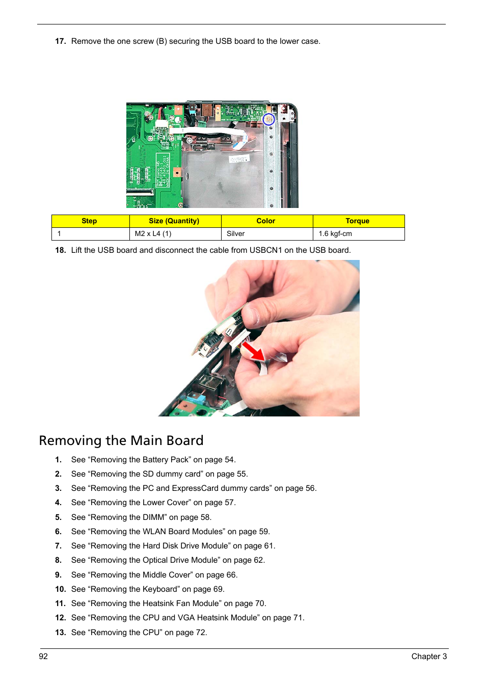 Removing the main board | Acer 5330 User Manual | Page 98 / 152