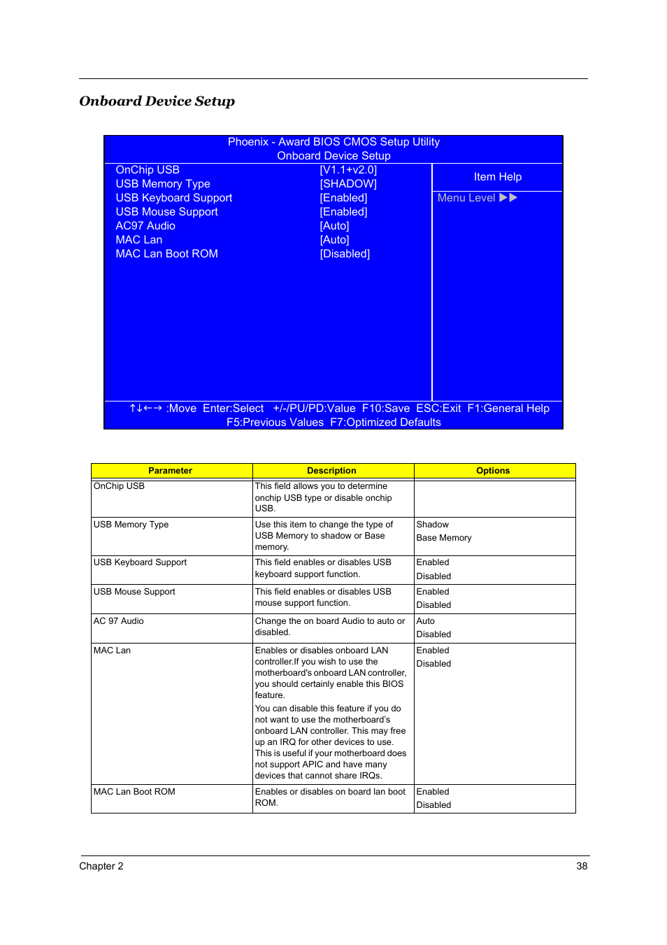 Onboard device setup | Acer Aspire T160 User Manual | Page 47 / 164