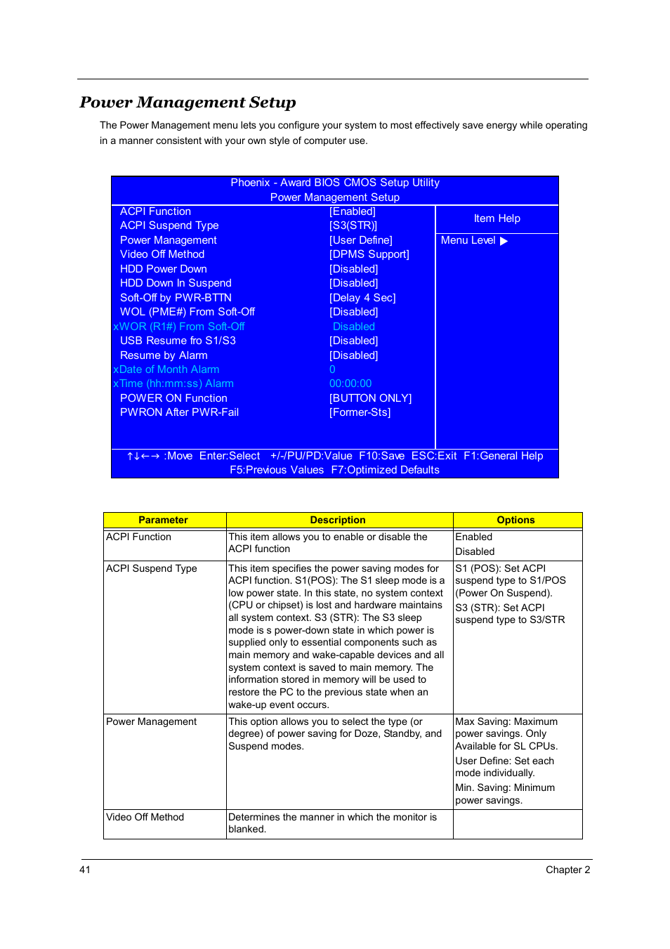 Power management setup | Acer Aspire T160 User Manual | Page 50 / 164