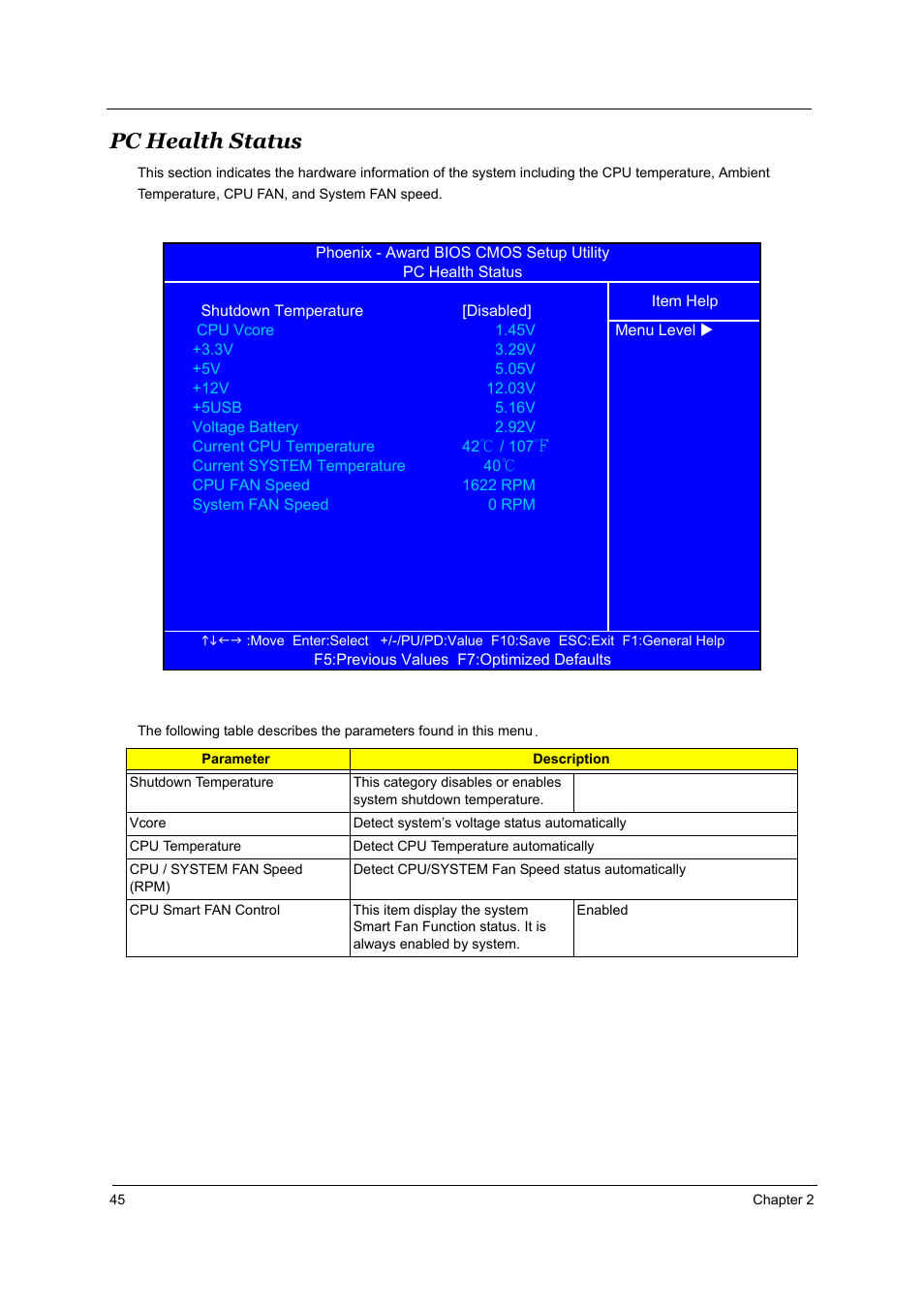 Pc health status | Acer Aspire T160 User Manual | Page 54 / 164