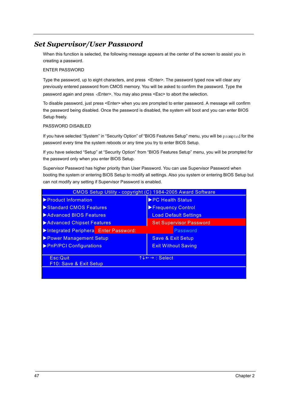 Set supervisor/user password | Acer Aspire T160 User Manual | Page 56 / 164