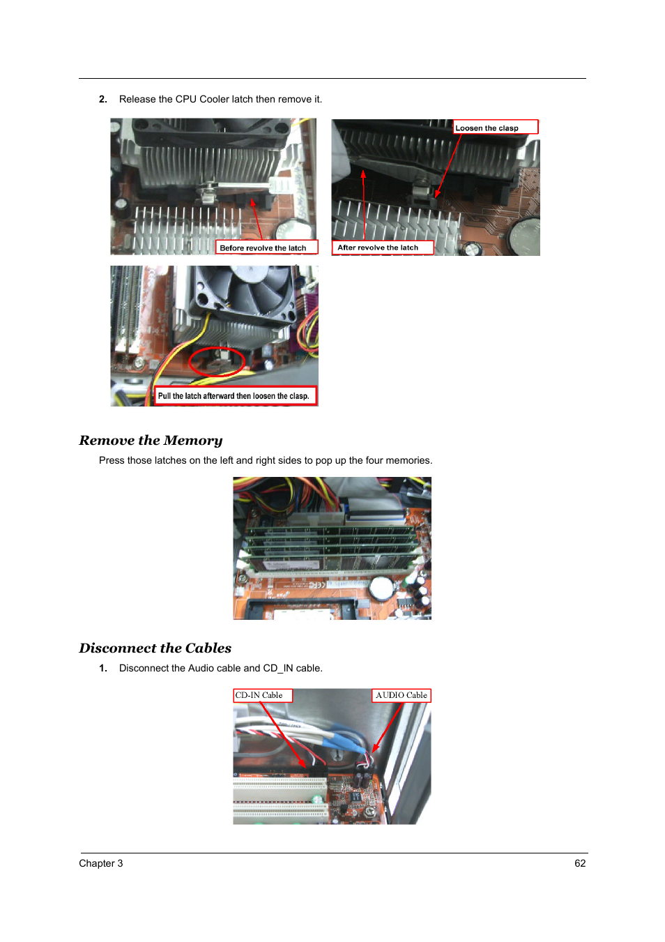 Remove the memory, Disconnect the cables | Acer Aspire T160 User Manual | Page 71 / 164