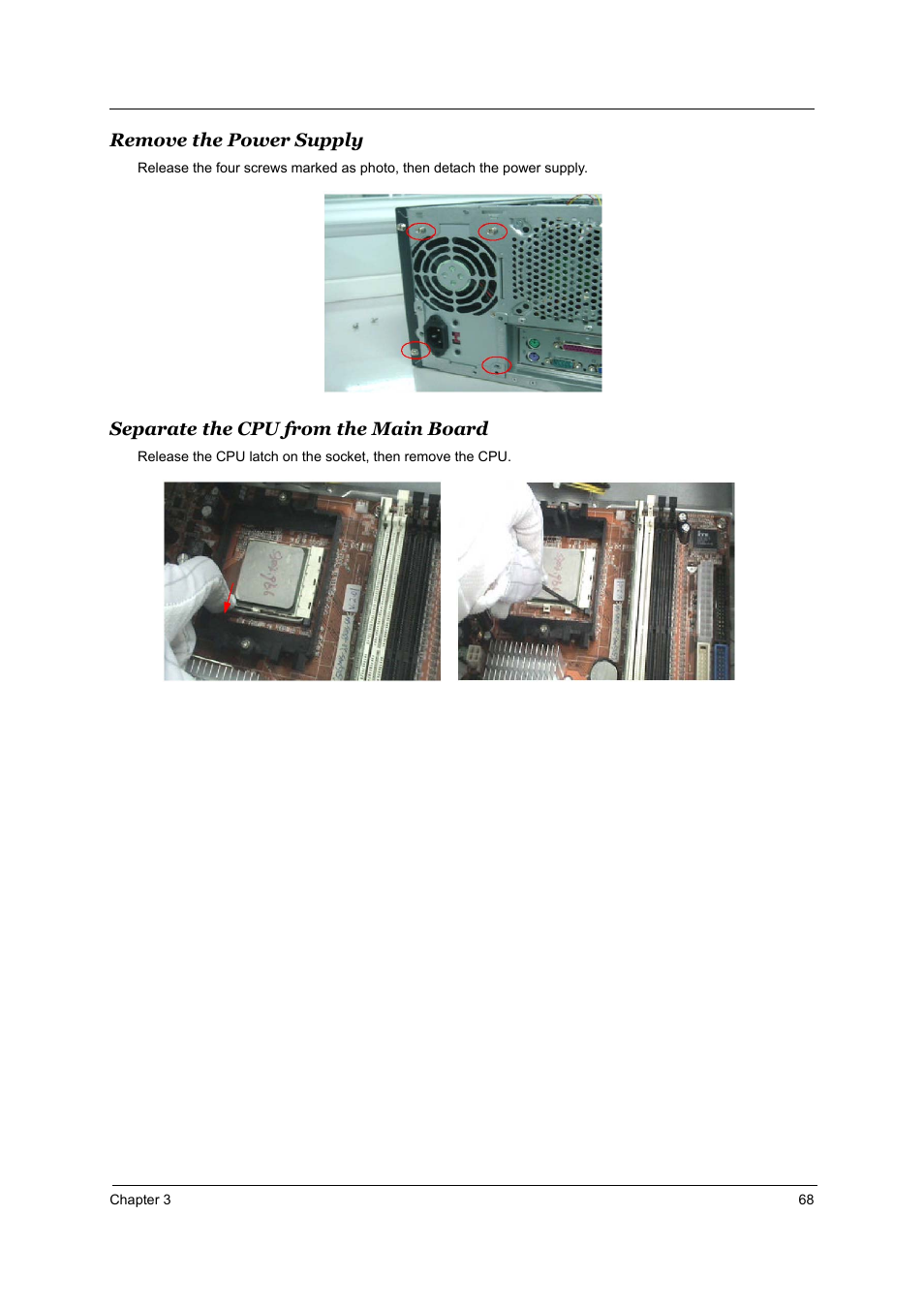 Remove the power supply, Separate the cpu from the main board | Acer Aspire T160 User Manual | Page 77 / 164