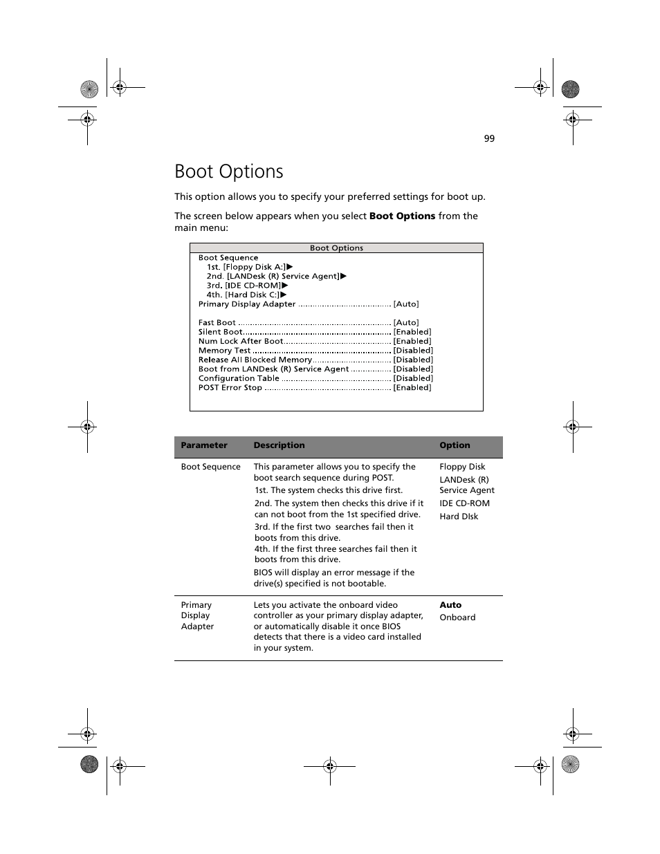 Boot options | Acer Altos G610 User Manual | Page 109 / 156