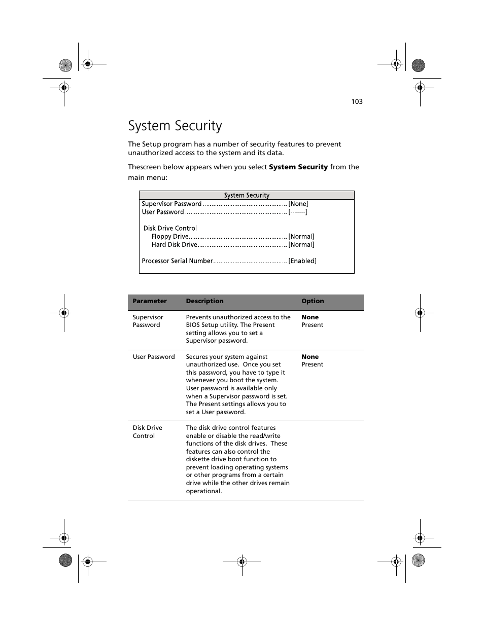 System security | Acer Altos G610 User Manual | Page 113 / 156