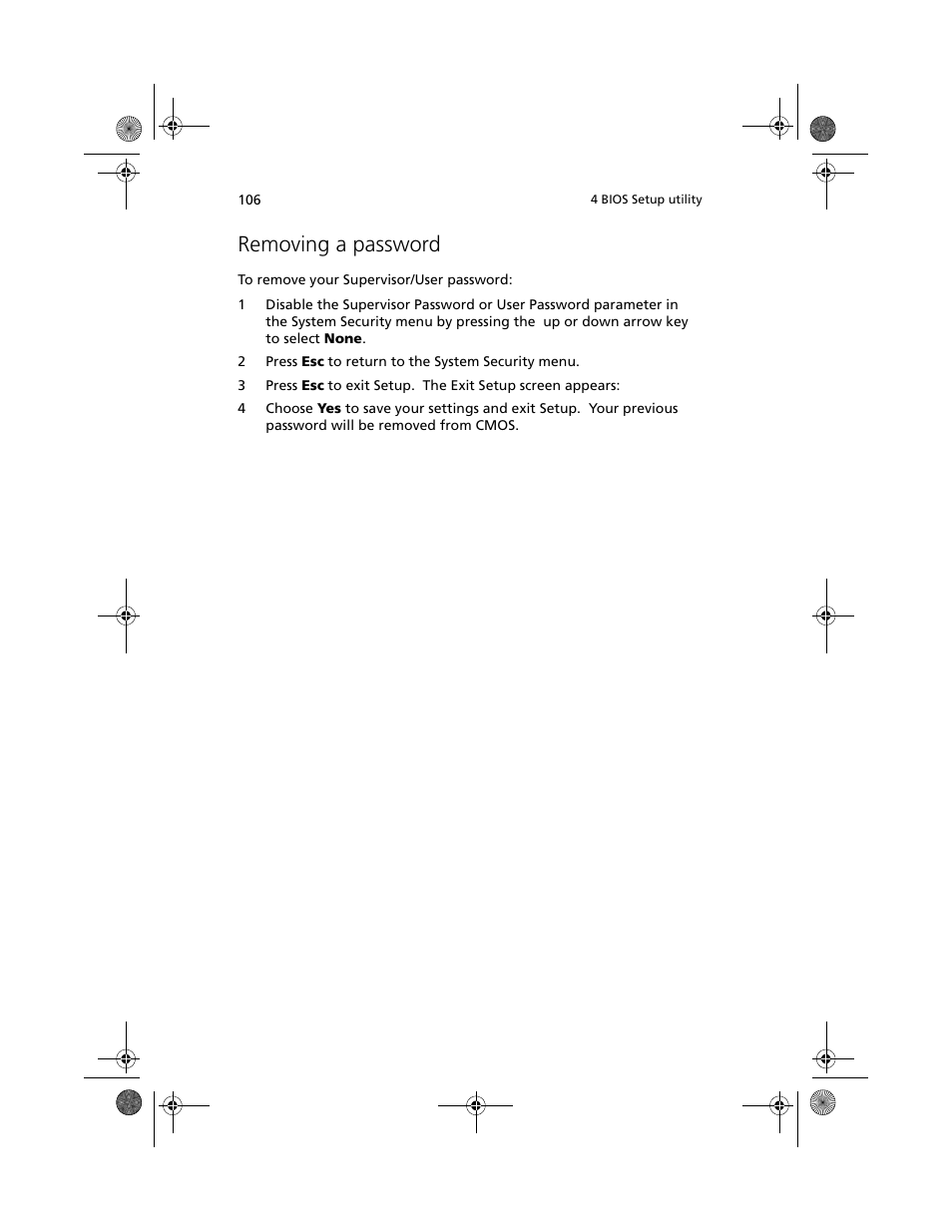 Removing a password | Acer Altos G610 User Manual | Page 116 / 156