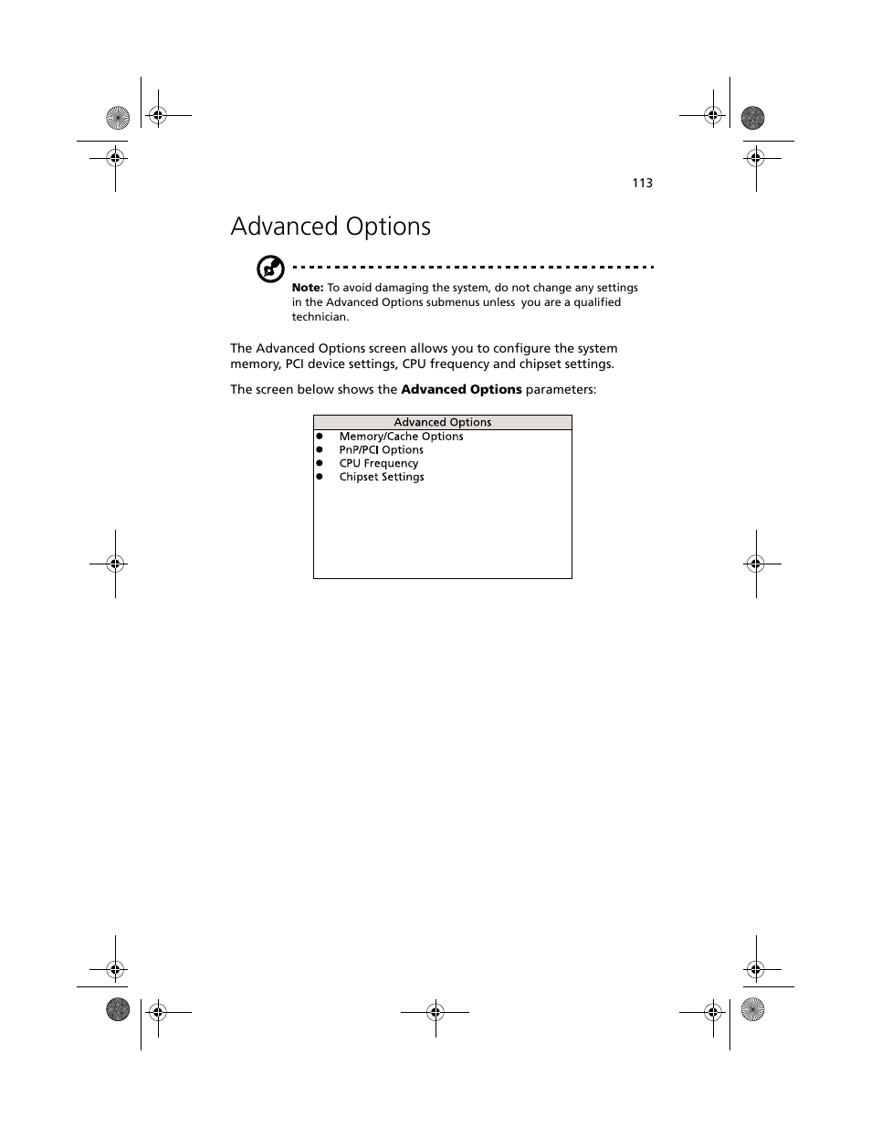 Advanced options | Acer Altos G610 User Manual | Page 123 / 156