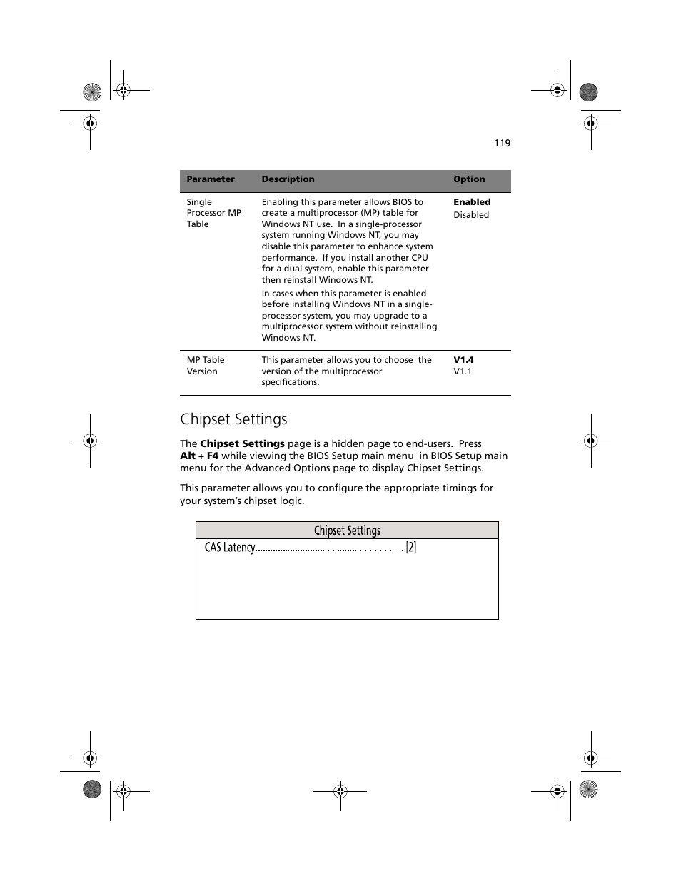 Chipset settings | Acer Altos G610 User Manual | Page 129 / 156
