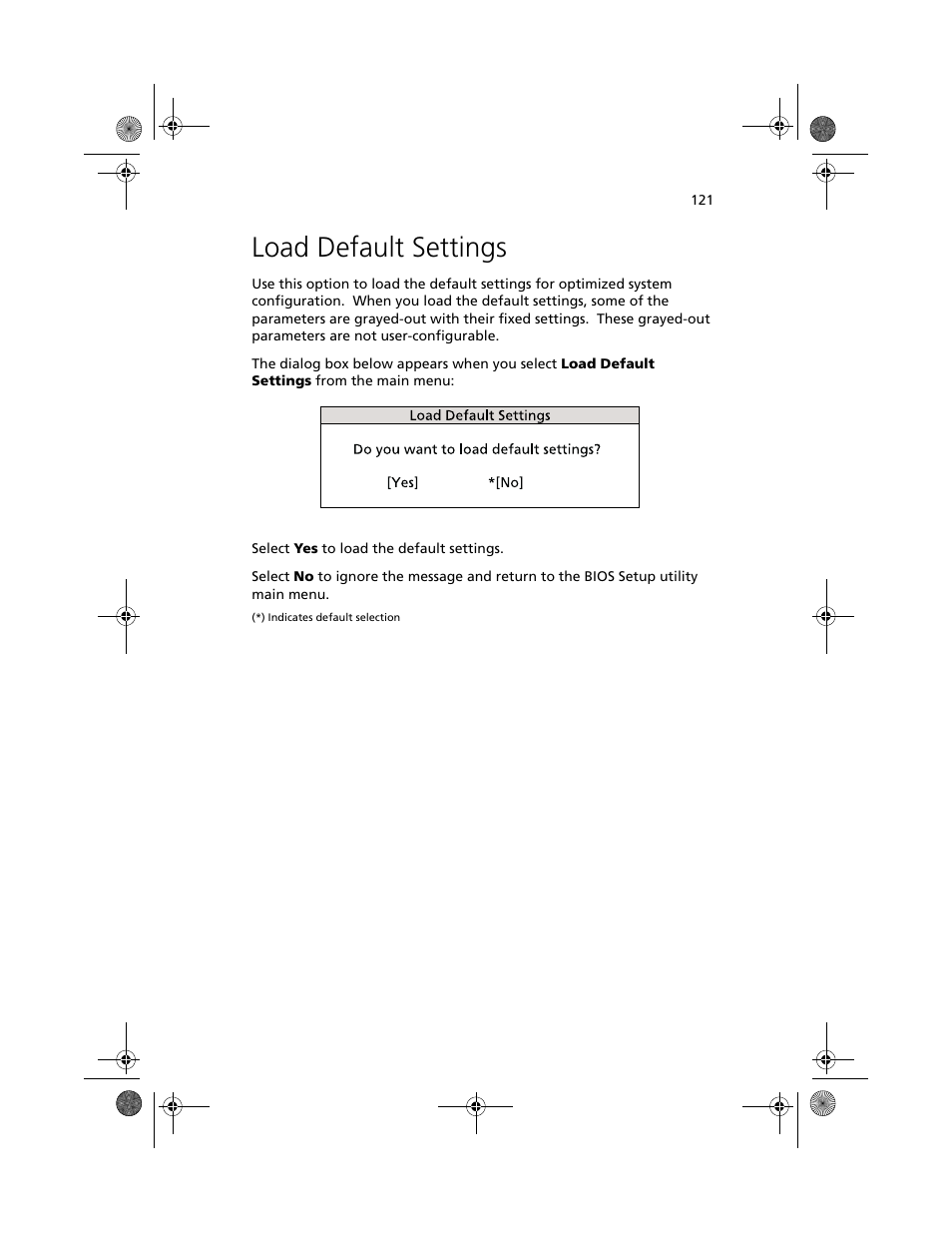 Load default settings | Acer Altos G610 User Manual | Page 131 / 156