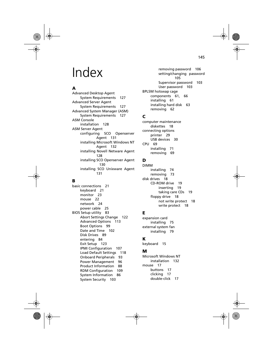 Index | Acer Altos G610 User Manual | Page 155 / 156