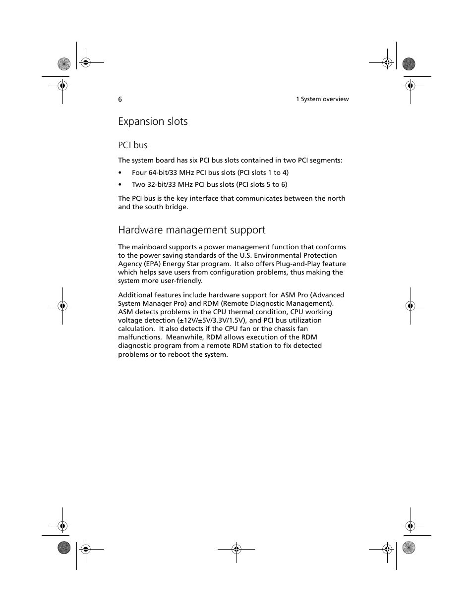 Expansion slots, Hardware management support | Acer Altos G610 User Manual | Page 16 / 156