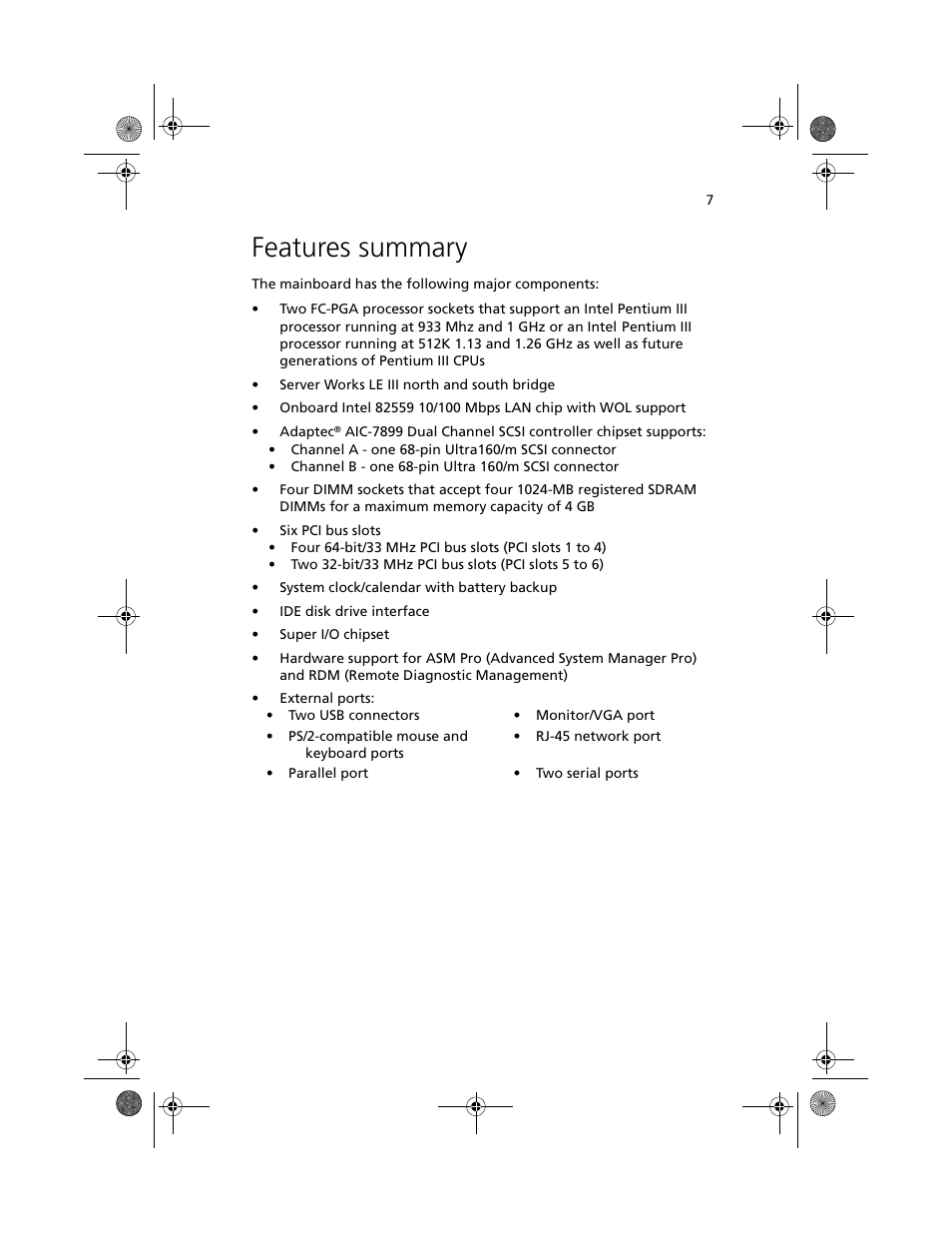 Features summary | Acer Altos G610 User Manual | Page 17 / 156