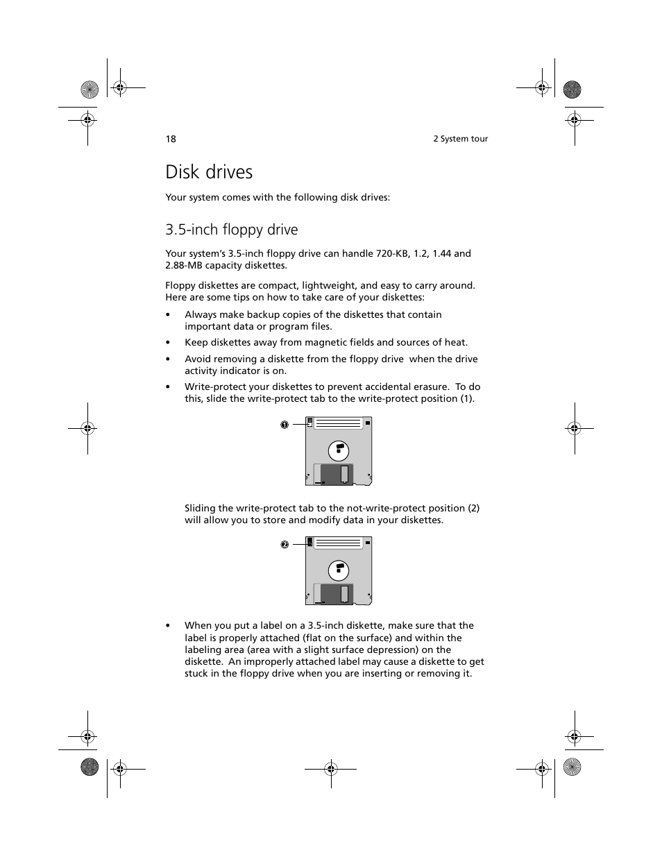 Disk drives, Inch floppy drive | Acer Altos G610 User Manual | Page 28 / 156