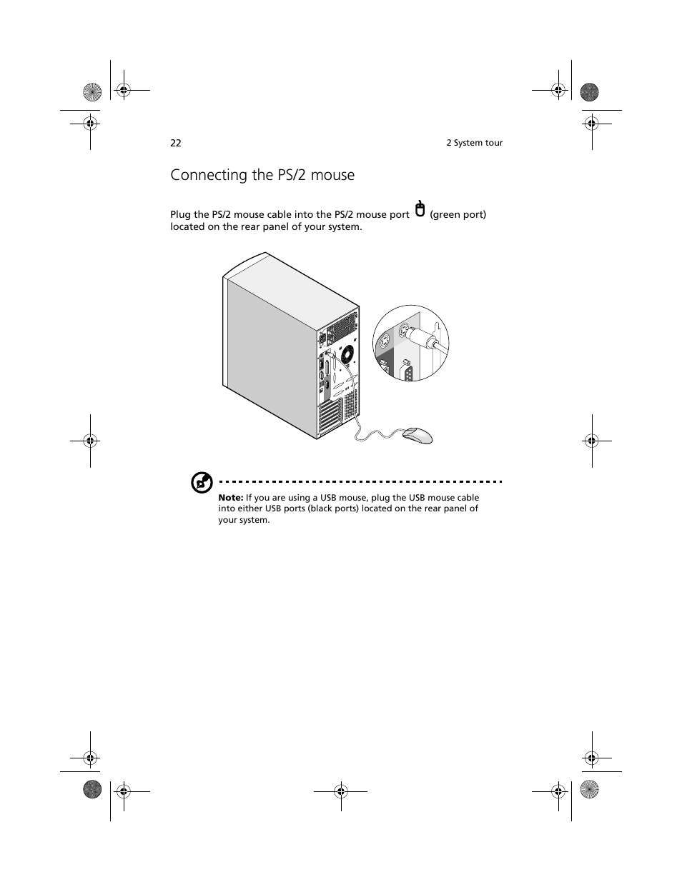 Connecting the ps/2 mouse | Acer Altos G610 User Manual | Page 32 / 156