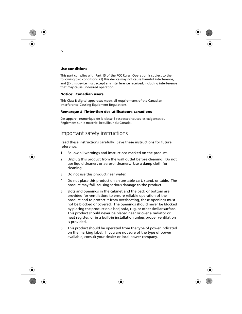 Important safety instructions | Acer Altos G610 User Manual | Page 4 / 156