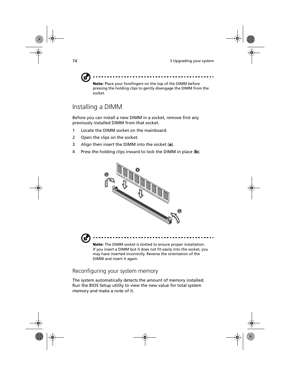 Installing a dimm | Acer Altos G610 User Manual | Page 84 / 156